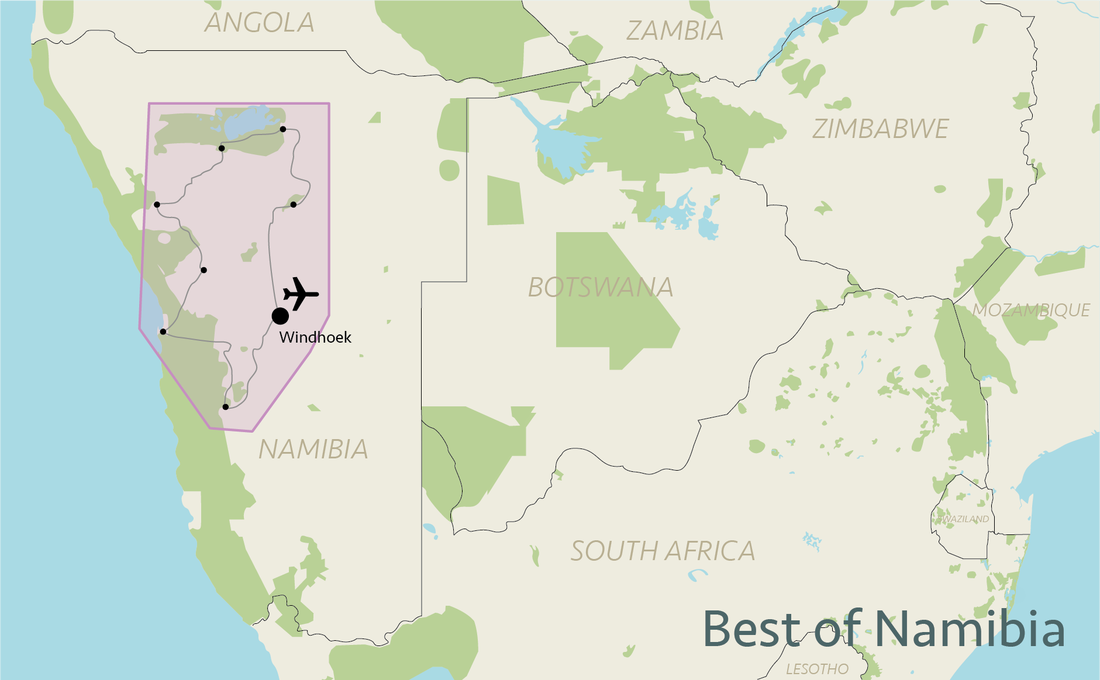Kaart met ligging het Beste van Namibië 