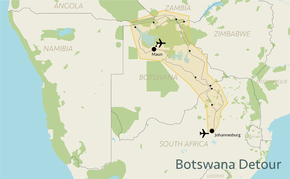 Kaart ligging Botswana Detour 
