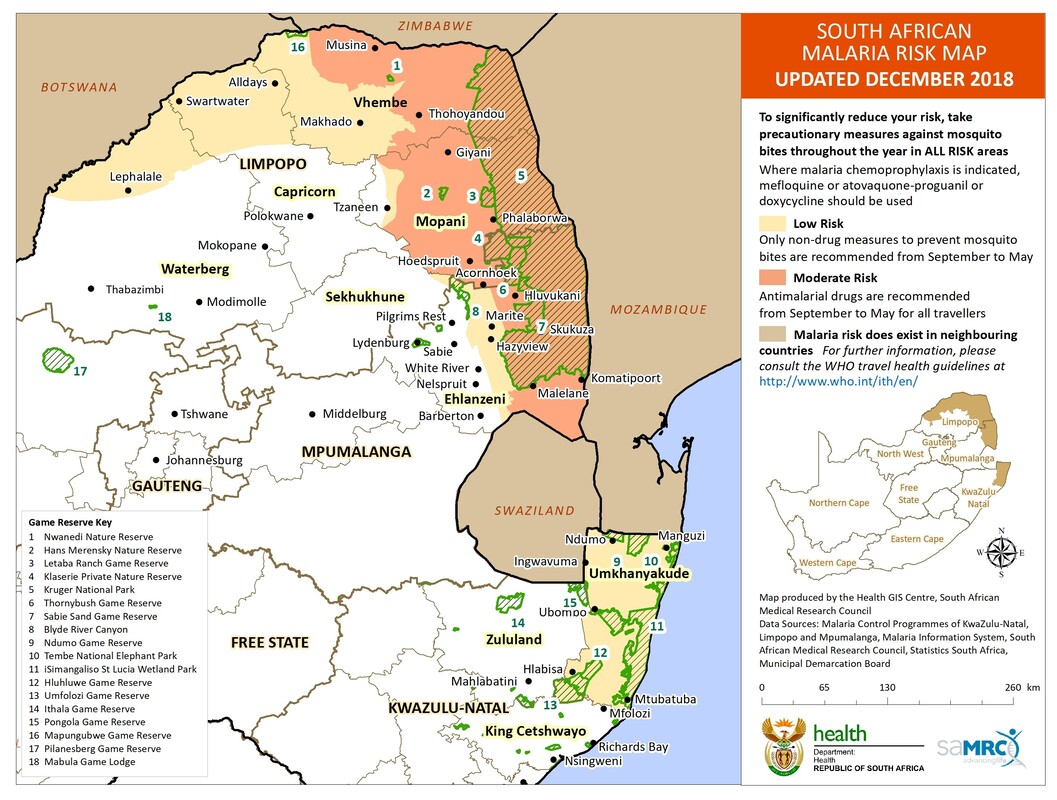 Malaria risk map South Africa