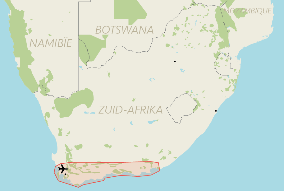 Ligging kaart Kaapstad en de Tuinroute